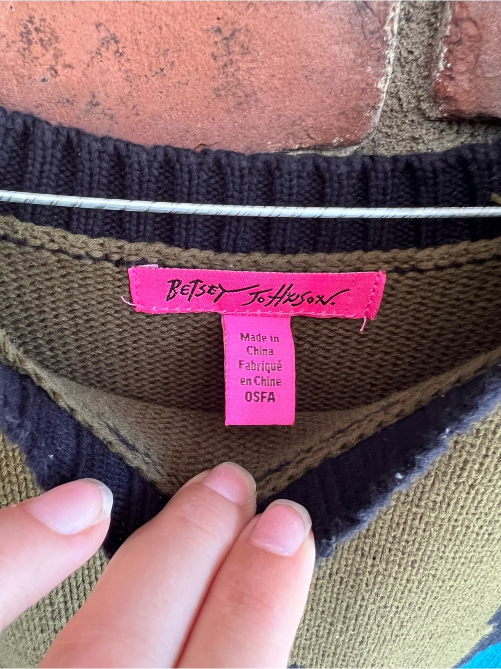 Betsey Johnson Olive Green Sweater with Purple & Blue Devil Graphic - Picture 5 of 6